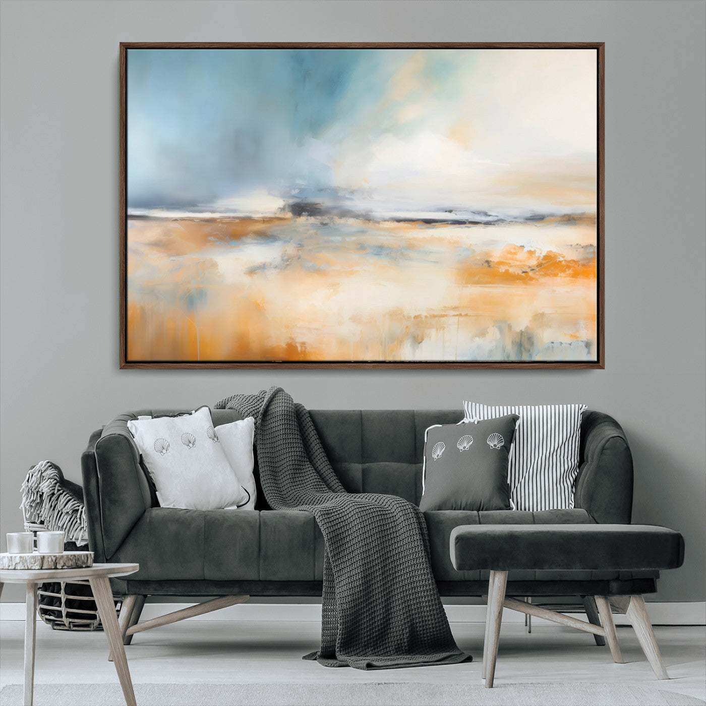 -Abstract Landscape Wall Art Canvas Print - Warm Tones of Orange and Blue, Modern Framed Art for Home