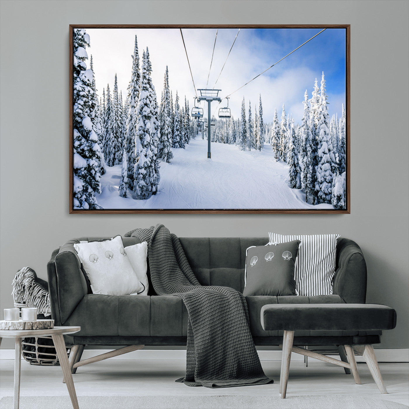 MGV-FC-36X24 - Winter Ski Lift Wall Art Print - Landscape Wall Art | Snowy Mountain Adventure | Perfect for Cabin