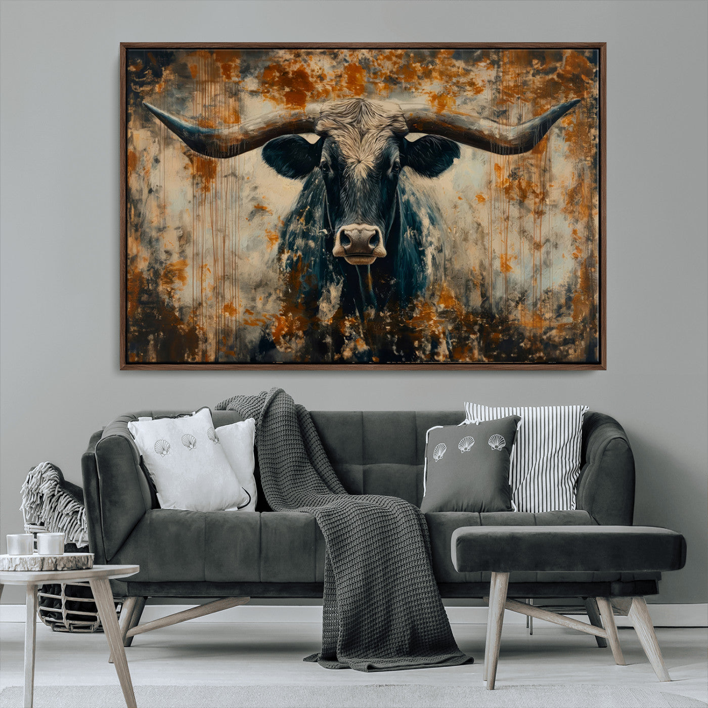 MGV-FC-36X24 - Abstract Longhorn Bull Wall Art | Rustic Western Wall Decor | Framed and Ready to Hang | Ideal for