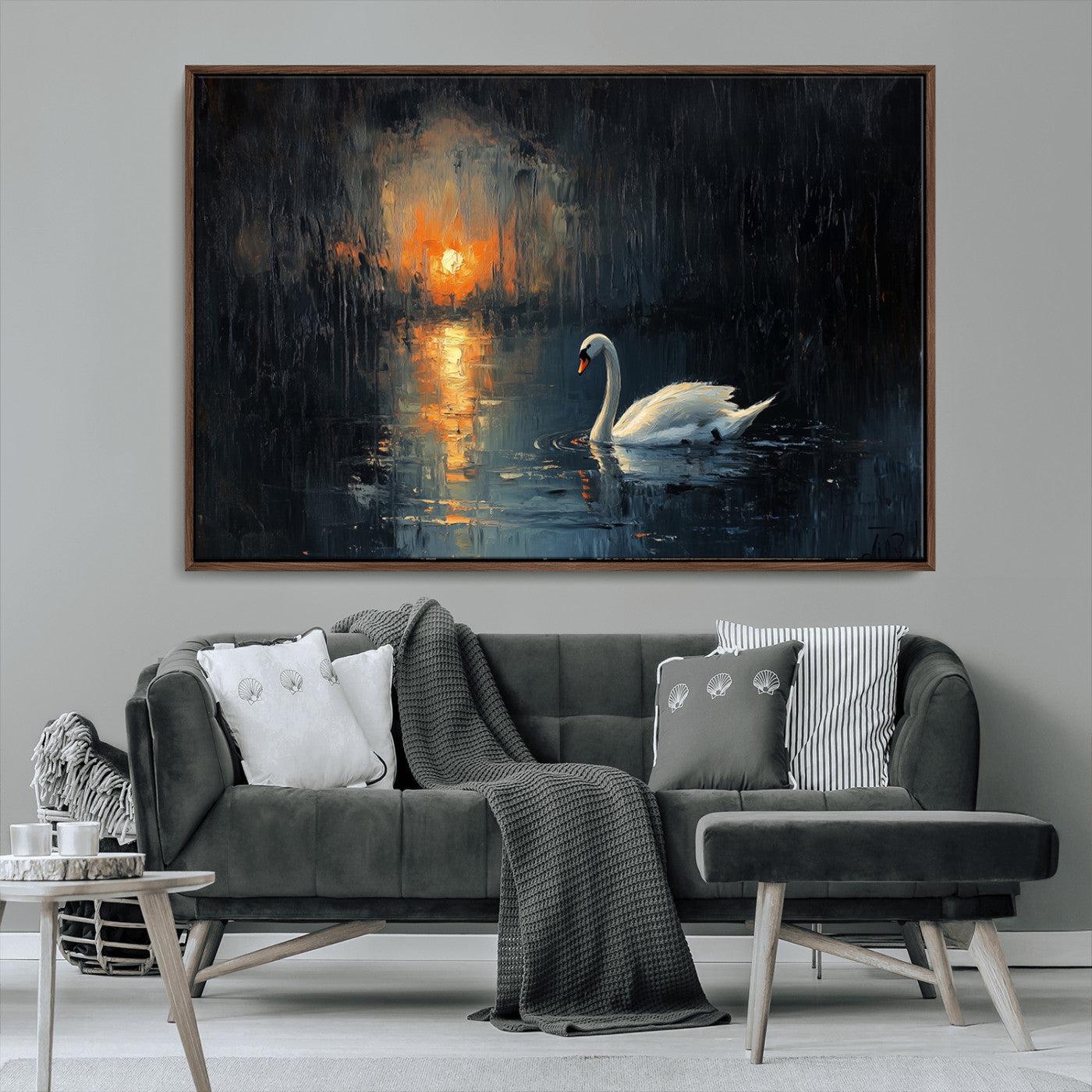 MGV-FC-36X24 - Abstract Swan on Water Wall Art Canvas Print - Elegant Nature Scene for Modern Home Decor