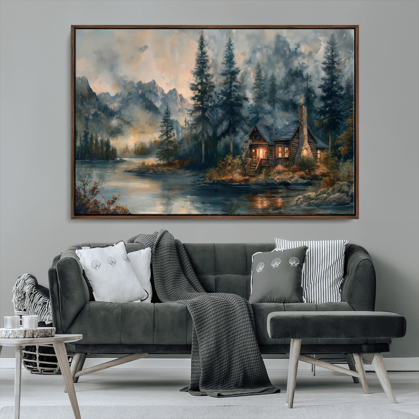 MGV-FC-36X24 - Rustic Cabin Woods Wall Art Print | Lake in a Forest Canvas Print | Cabin, Lodge, and Farmhouse