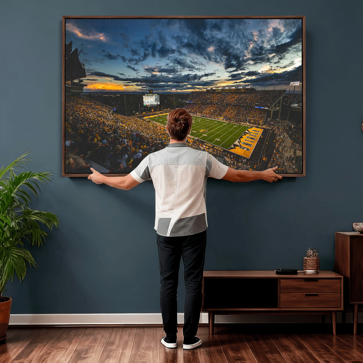 61020-MGV-CV-36X24 - University of Wyoming Cowboys Football Team Print, Laramie, Framed and Ready to Hang