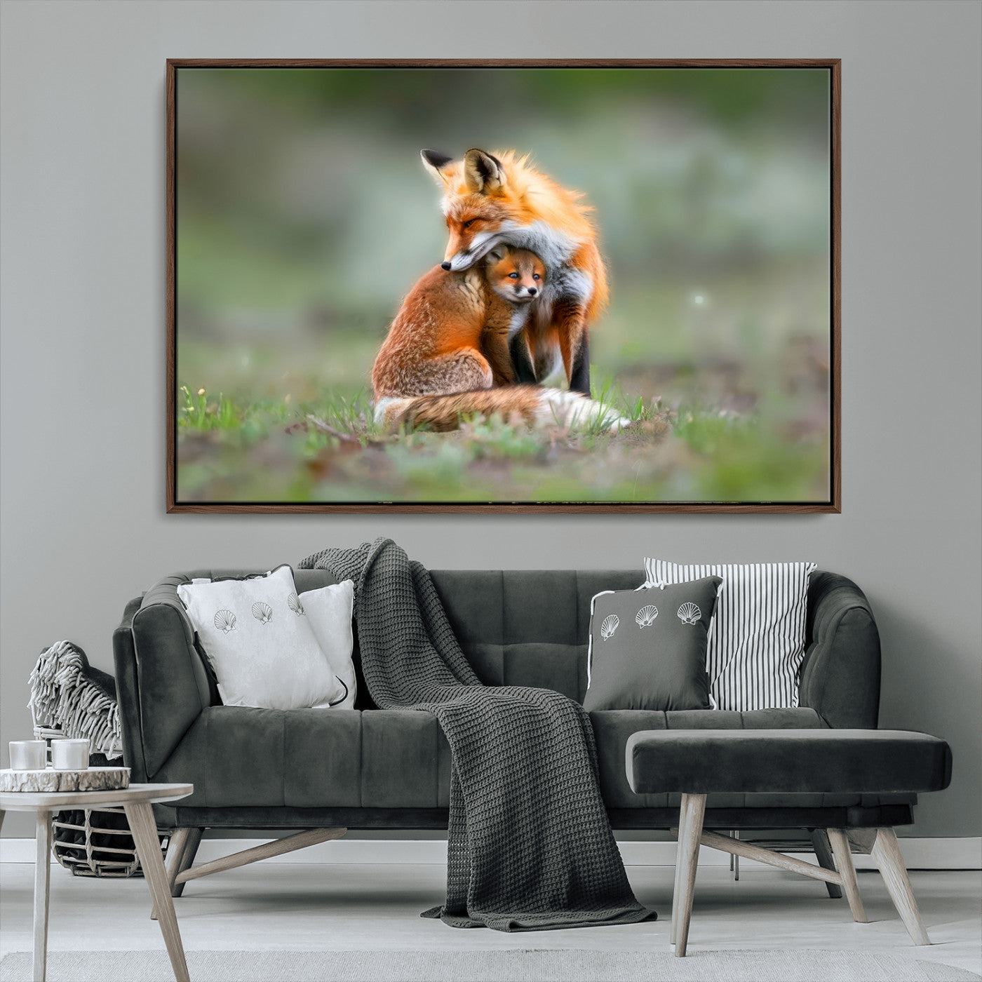 MGV-FC-36X24 - Heartwarming Fox and Baby Cub Wall Art | Ready to Hang Canvas Print of Foxes in Nature | Perfect for