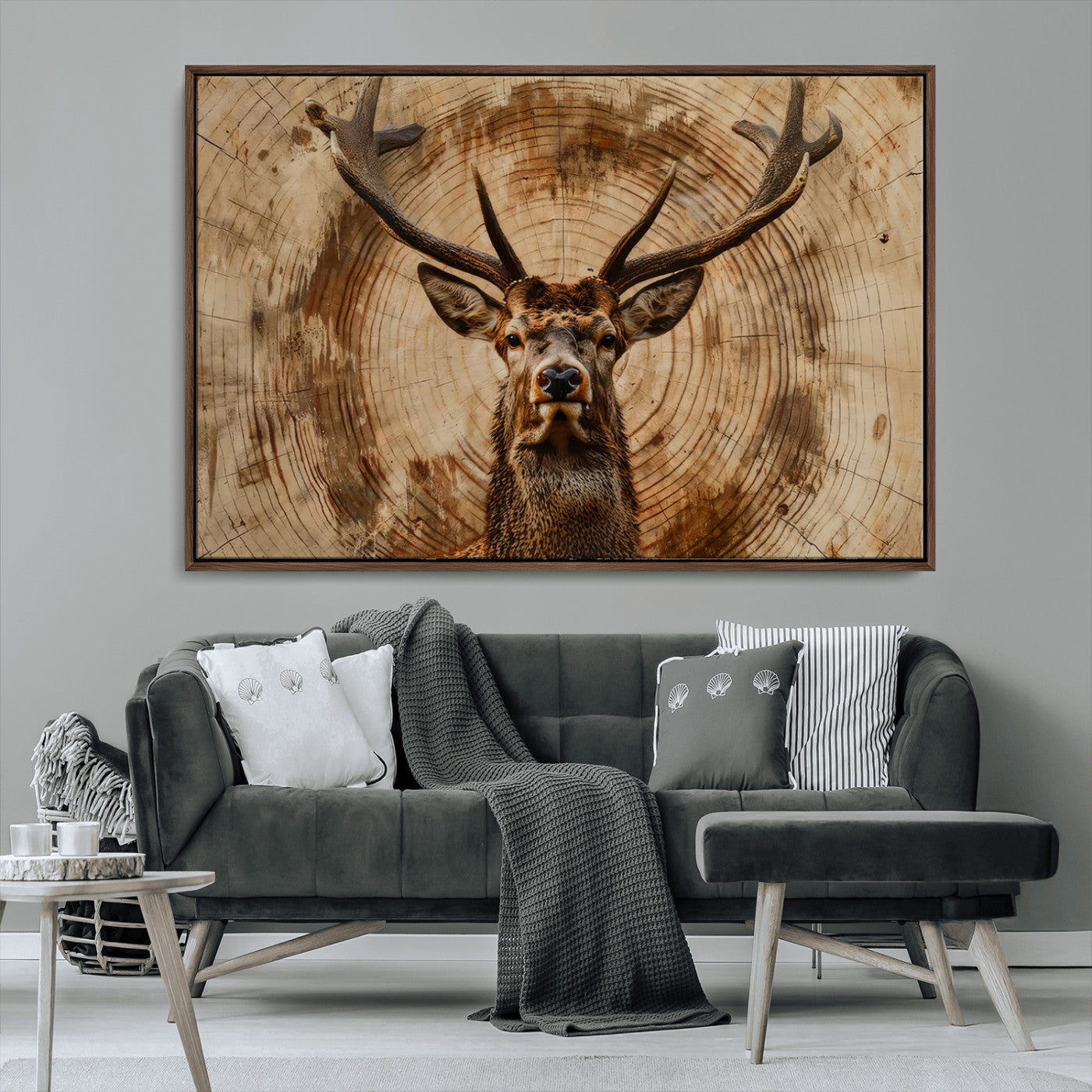 MGV-FC-36X24 - Wood Abstract Deer Wall Art | Rustic Wildlife Canvas Print | Ready to Hang Stag Head Triptych for