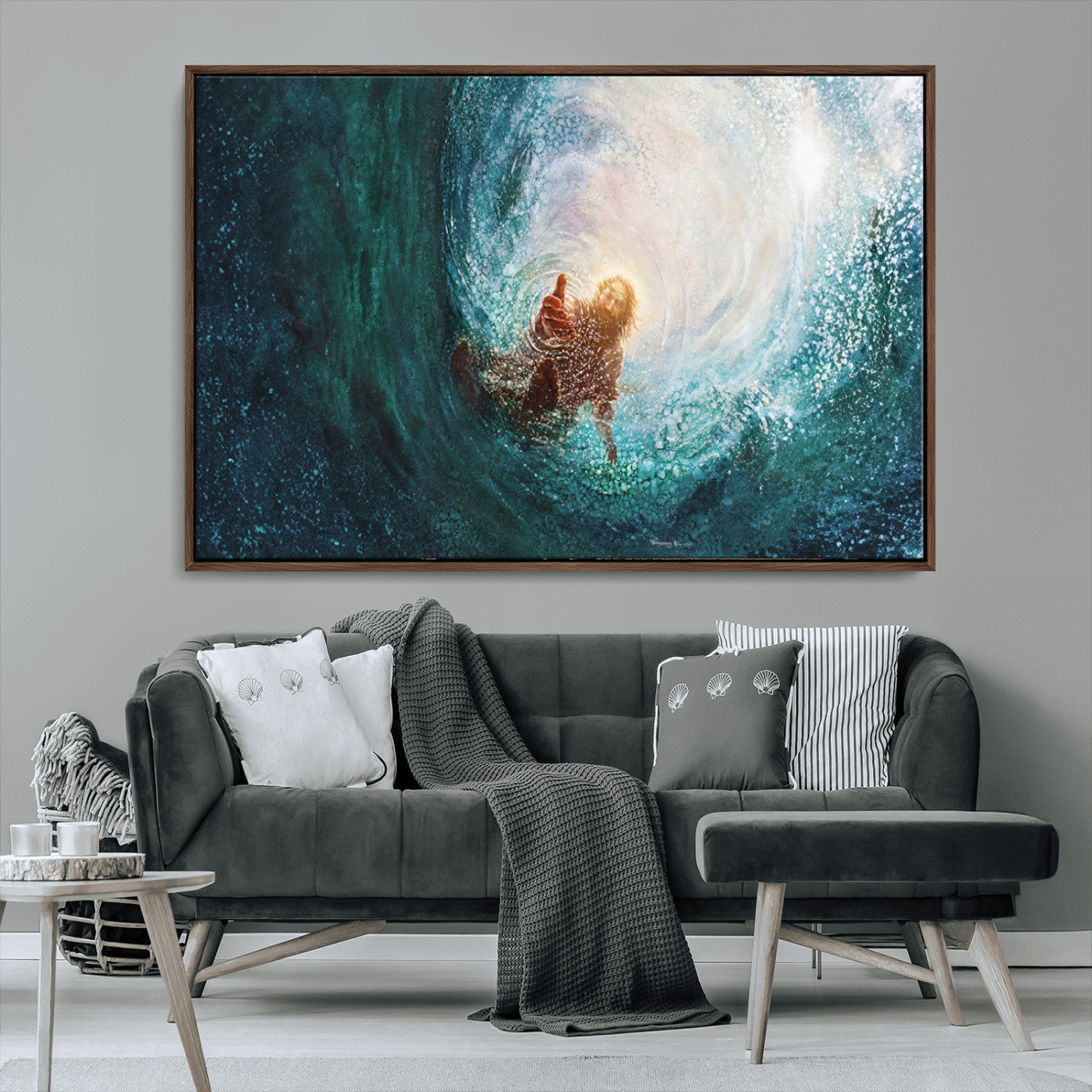 MGV-FC-36X24 - Powerful Jesus Canvas Print - Hand of Salvation, Inspirational Wall Art - Framed, Ready to Hang for