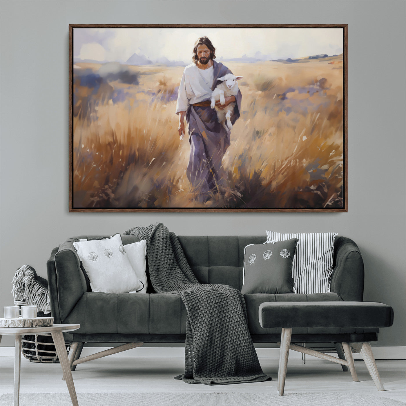 MGV-FC-36X24 - Jesus the Good Shepherd Wall Art Canvas Print - Lost Lamb Print for Prayer Room Decor
