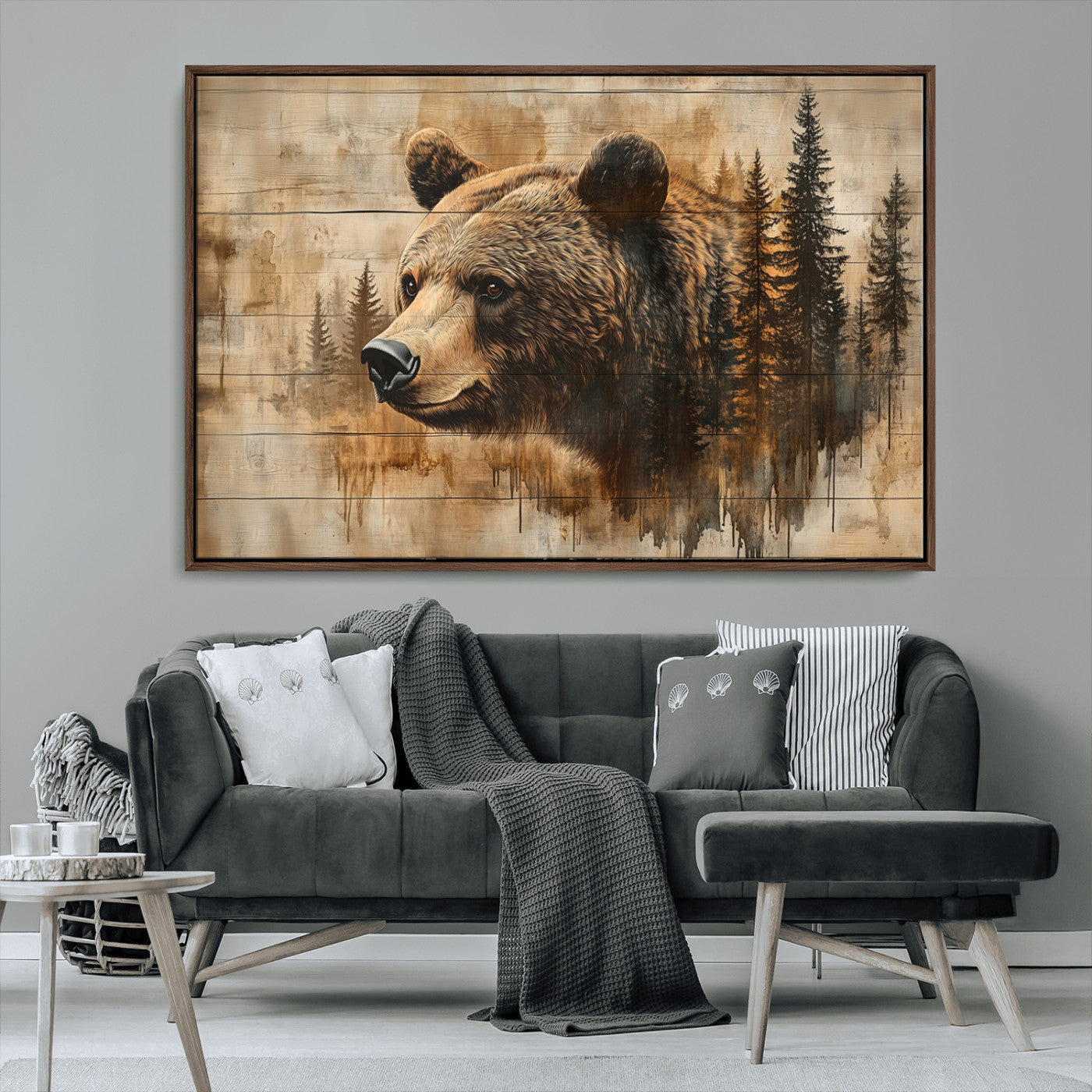 MGV-FC-36X24 - Rustic Grizzly Bear Wall Art, Abstract Grizzly 399 Bear Wall Art Canvas Print - Woodland Wildlife