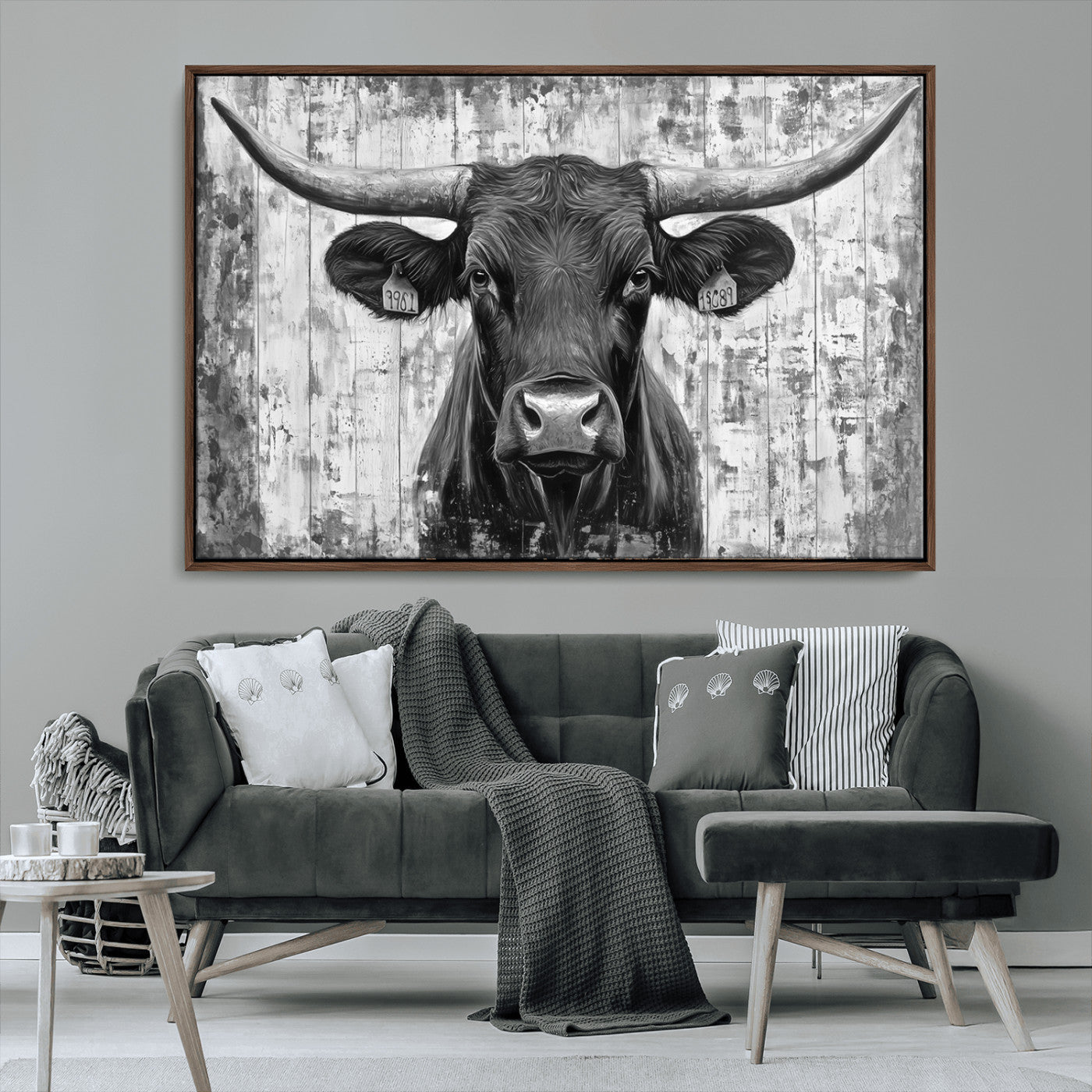 MGV-FC-36X24 - Abstract Longhorn Bull Wall Art Canvas Print - Rustic Texas Western Cow Artwork
