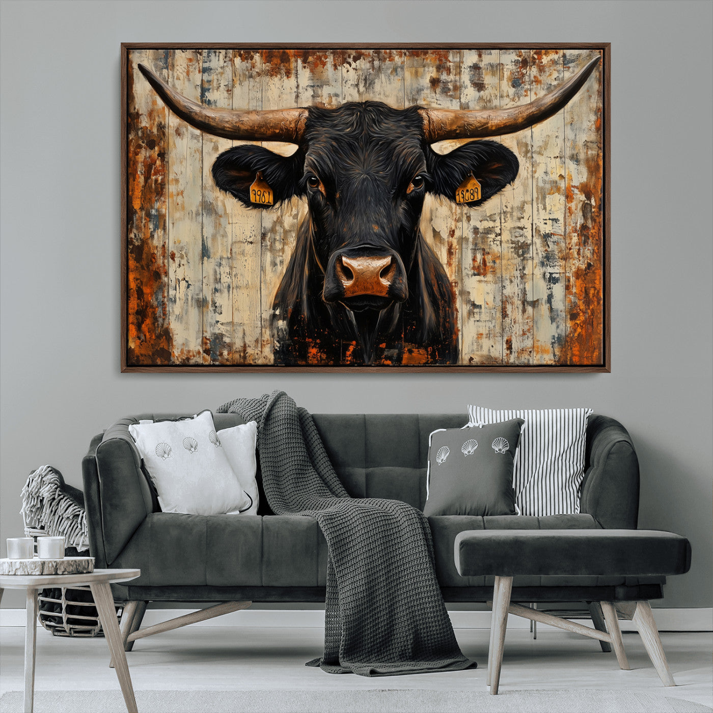MGV-FC-36X24 - Rustic Texas Artwork Wall Art Canvas Print - Abstract Cow Longhorn Bull Wall Art Canvas Print
