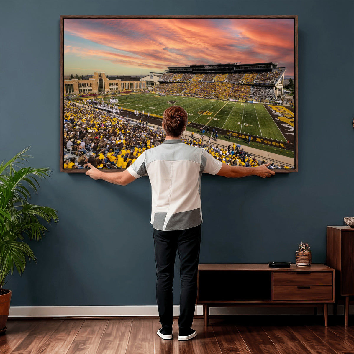 90508-MGV-CV-36X24 - University of Wyoming Cowboys Football Team Print, Laramie, Extra Large Game Room Wall Decor