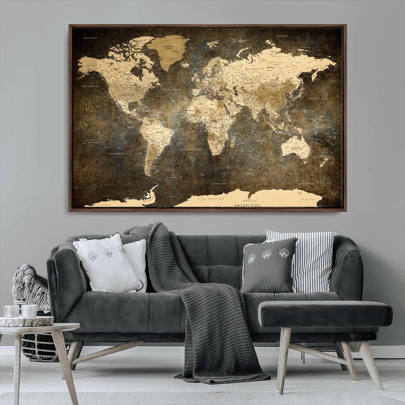 MGV-FC-36X24 - Push Pin World Map Canvas Print – Framed Wall Art for Couples to Track Their Travels – Anniversary