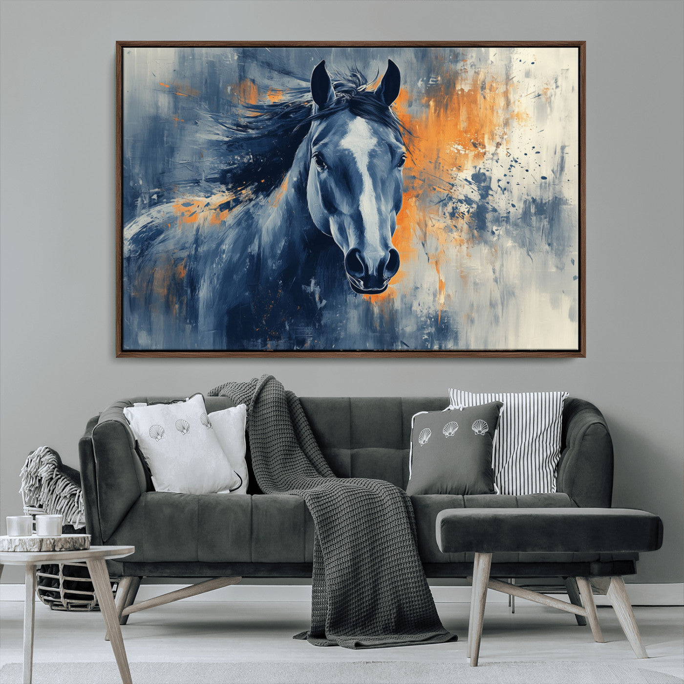 MGV-FC-36X24 - Abstract Blue Horse Wall Art Print Canvas | Horse Wall Art Print | Western Decor for Farmhouse |