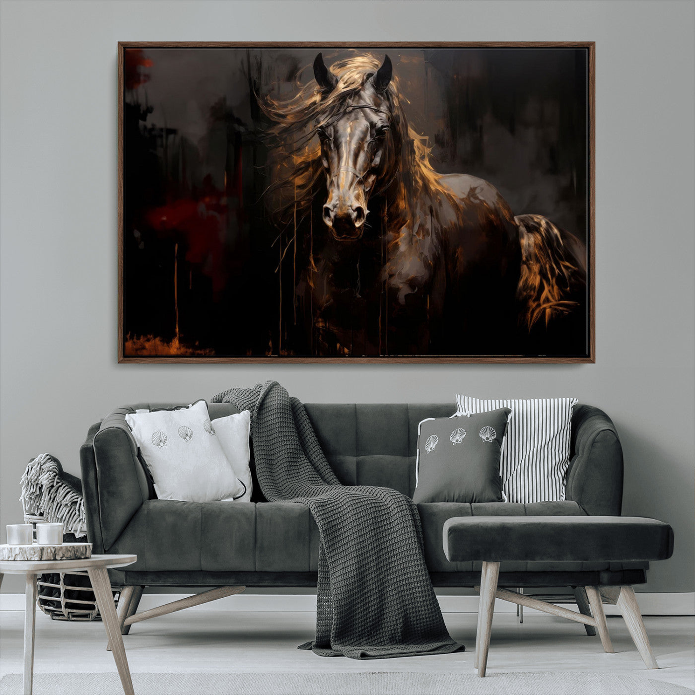 MGV-FC-36X24 - Abstract Black Horse Canvas Print for Farmhouse Wall Art | Abstract Equine Wall Art | Western Decor