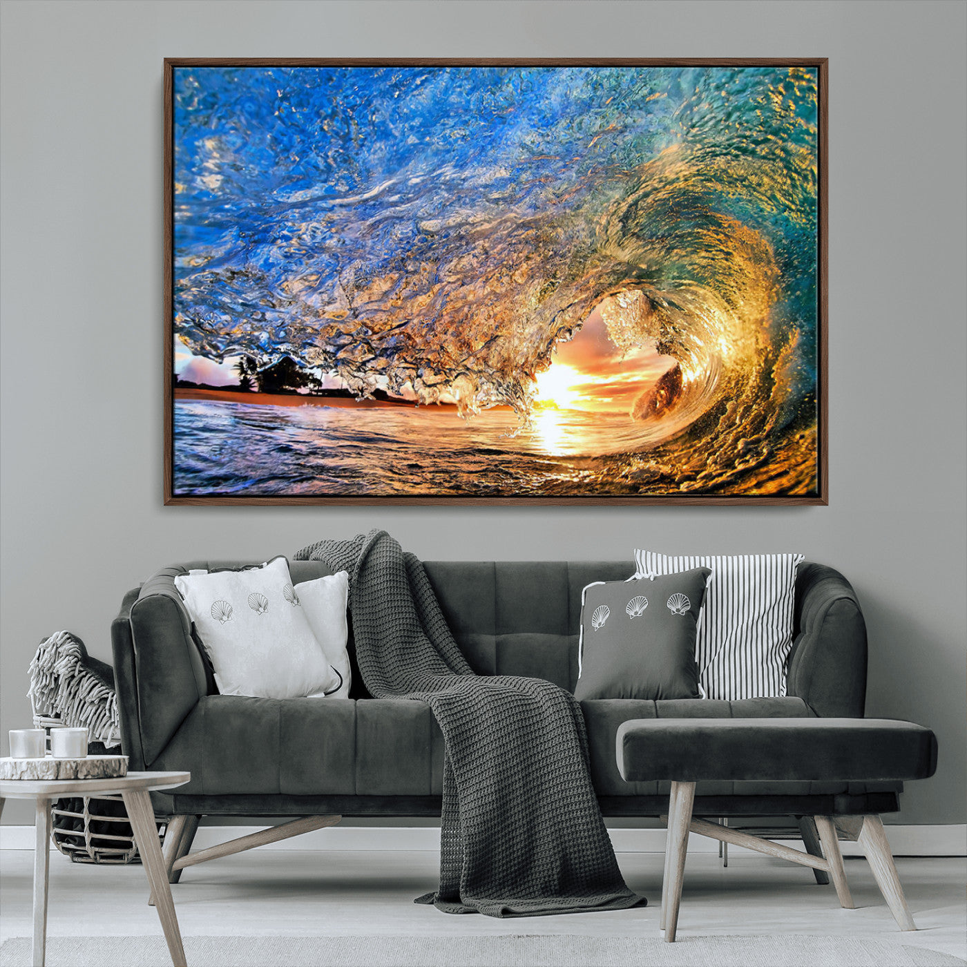 MGV-FC-36X24 - Ocean Wave at Sunset Canvas Wall Art – Vibrant Coastal Beach Waves Print, Large Nautical Decor,
