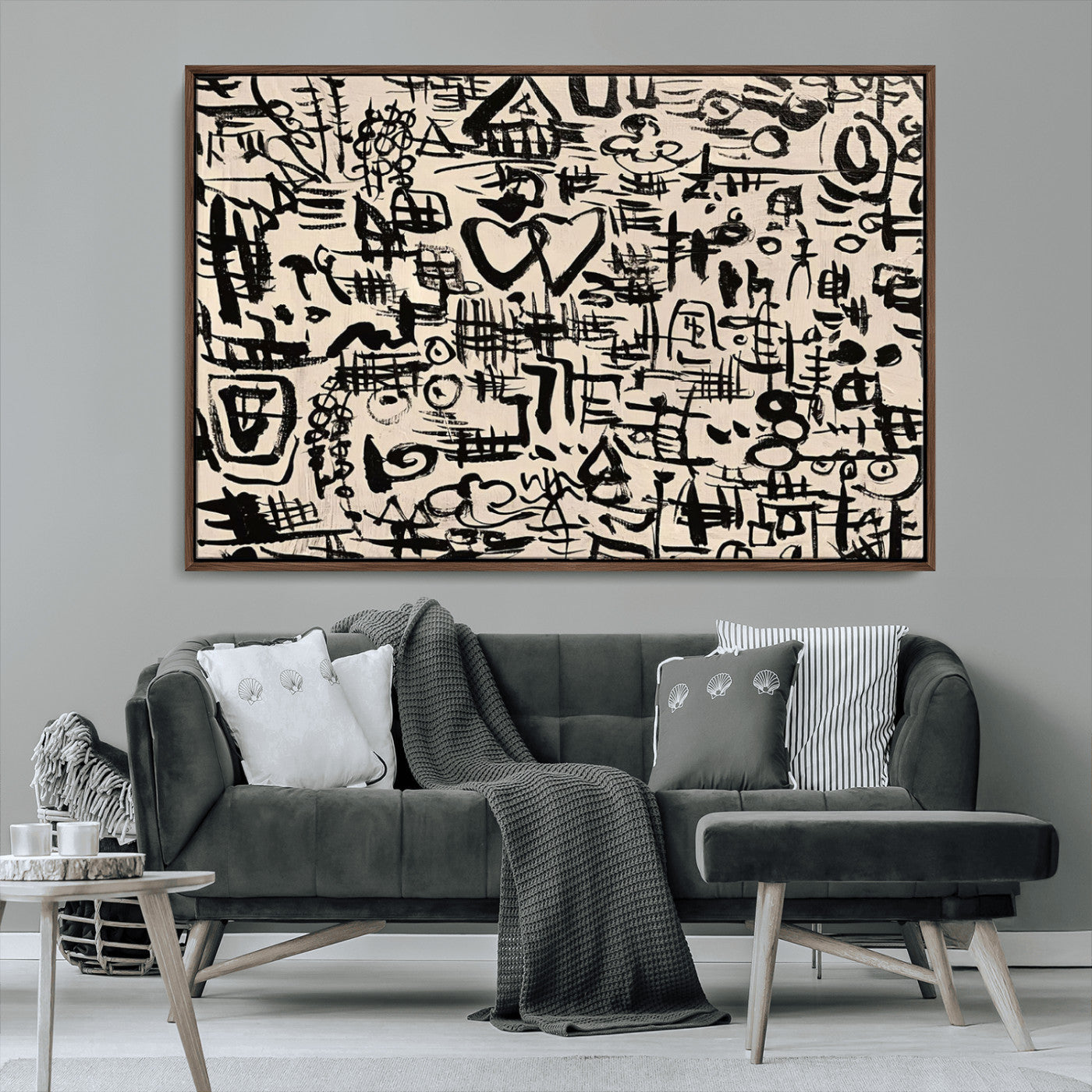 68273-MGV-FC-36X24 - Abstract Love and Chaos Canvas Print, Black Symbols on Beige
