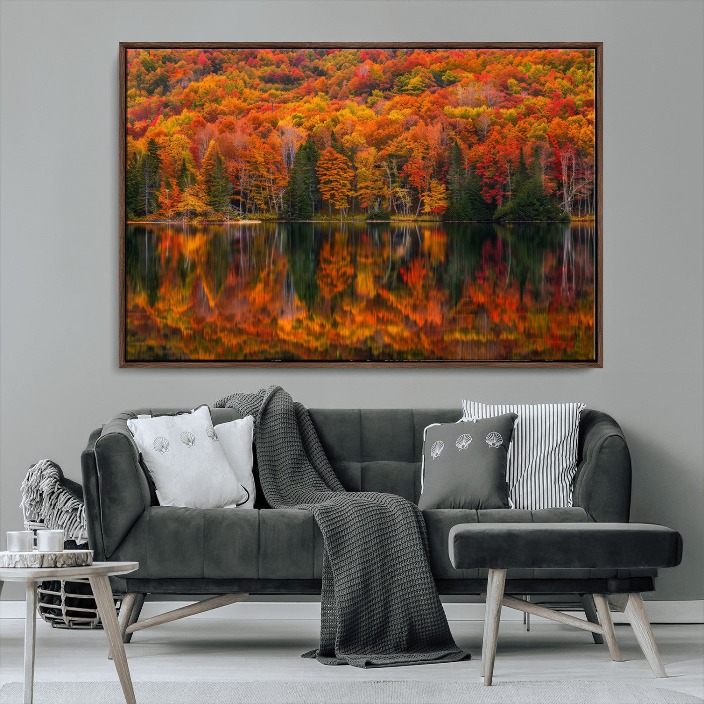 MGV-FC-36X24 - Fall Foliage Wall Art - Autumn Reflection Canvas Print, Stunning Fall Foliage Wall Art, Serene Lake