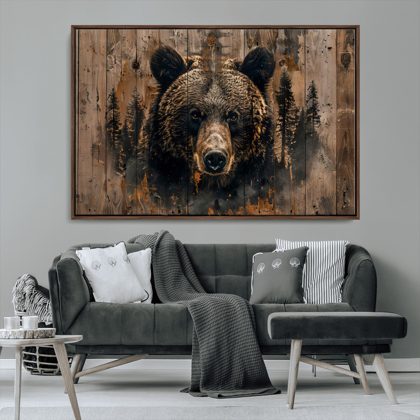 MGV-FC-36X24 - Rustic Grizzly 399 Wall Art | Triptych Canvas Print | Rustic Cabin Wall Decor | Perfect for