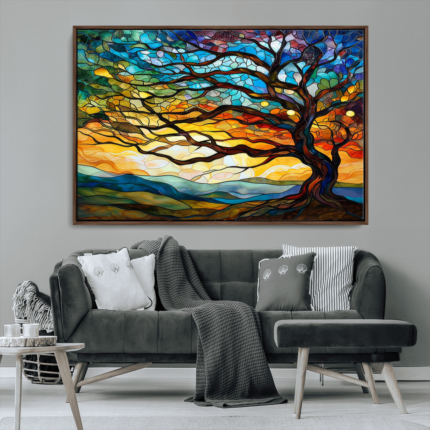 MGV-FC-36X24 - Vibrant Mosaic Tree of Life Wall Art | Stained Glass Style Canvas Print | Ready to Hang Artistic