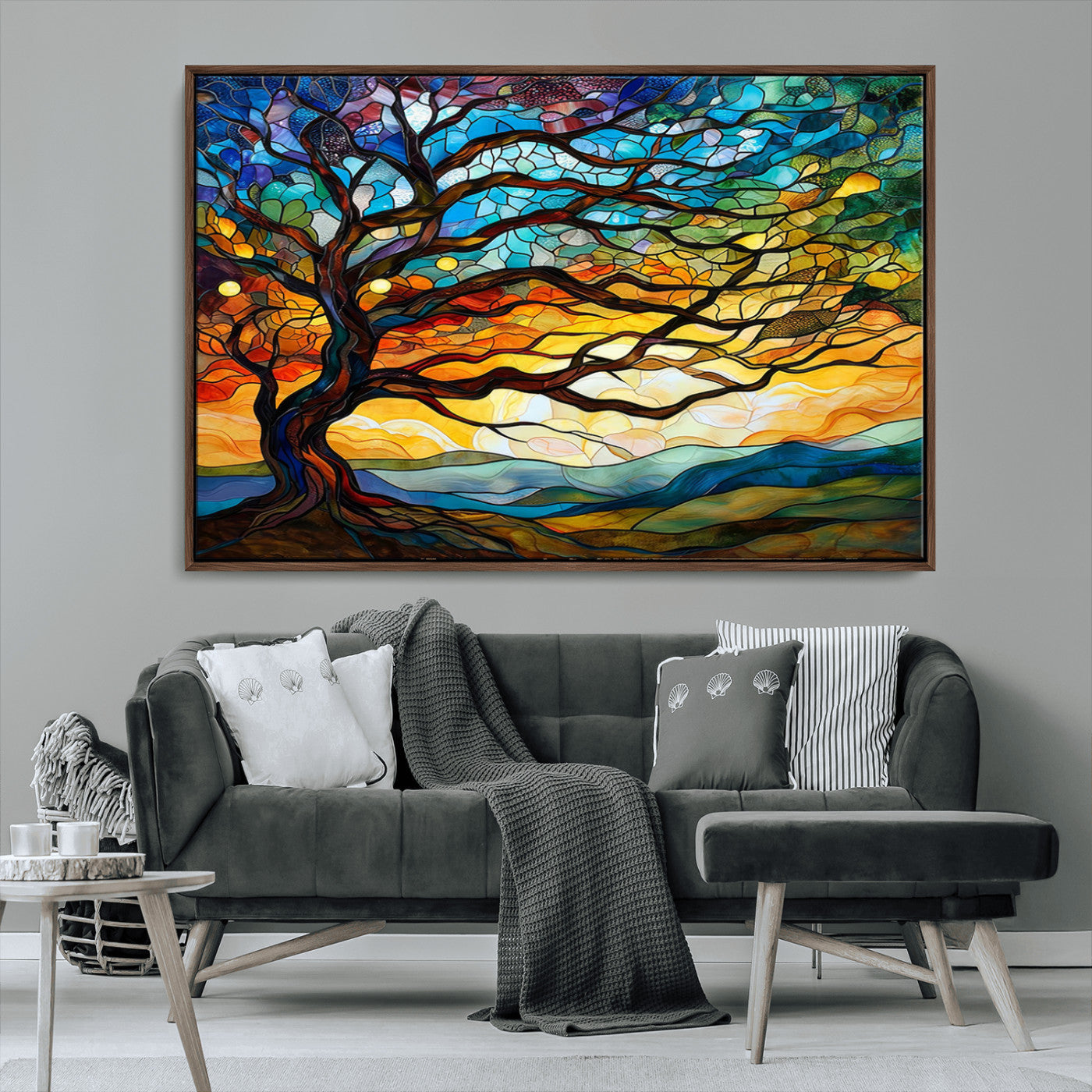 MGV-FC-36X24 - Mosaic Tree Wall Art | Ready to Hang Stained Glass Style Canvas Print | Farmhouse Wall Decor, Cabin
