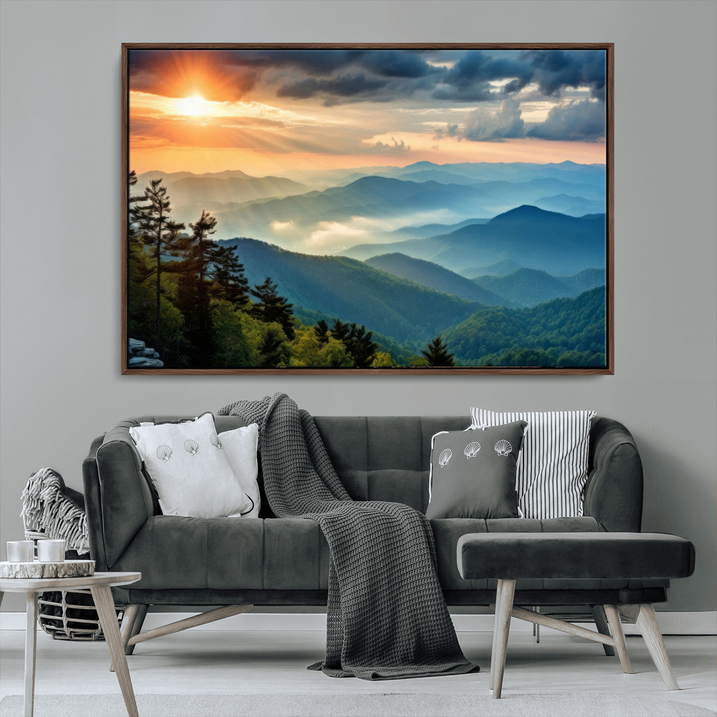 MGV-FC-36X24 - Sunrise Over Mountain Range Wall Art Canvas Print, Farmhouse Wall Decor, Cabin Wall Art