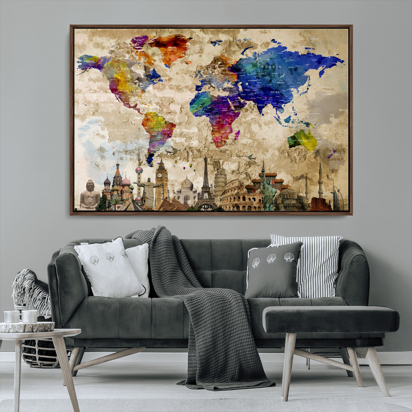 MGV-FC-36X24 - Push Pin World Map Canvas Print – Framed Wall Art for Couples to Track Their Travels – Anniversary