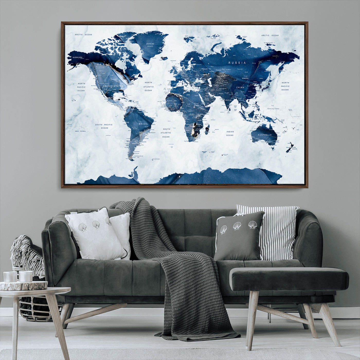 MGV-FC-36X24 - Push Pin World Map Canvas Print – Framed Wall Art for Couples to Track Their Travels – Anniversary