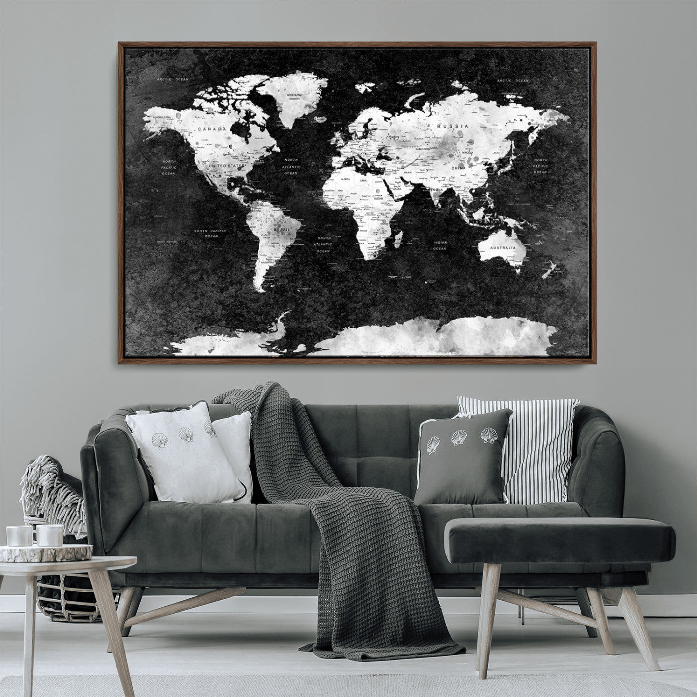 MGV-FC-36X24 - Push Pin World Map Canvas Print – Framed Wall Art for Couples to Track Their Travels – Anniversary
