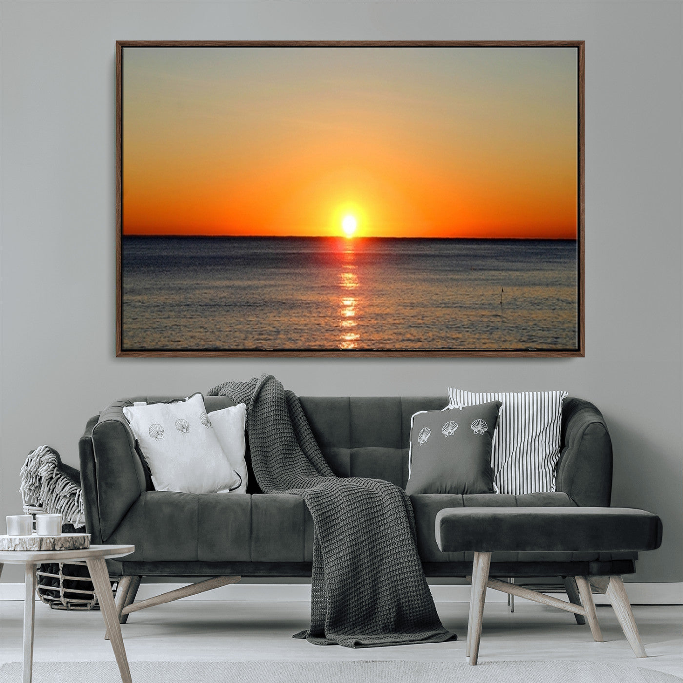 54676-MGV-CV-36X24-Golden Horizon Sunset Over Ocean Wall Art Canvas Print – Tropical Beach Canvas Wall Art – Giclee