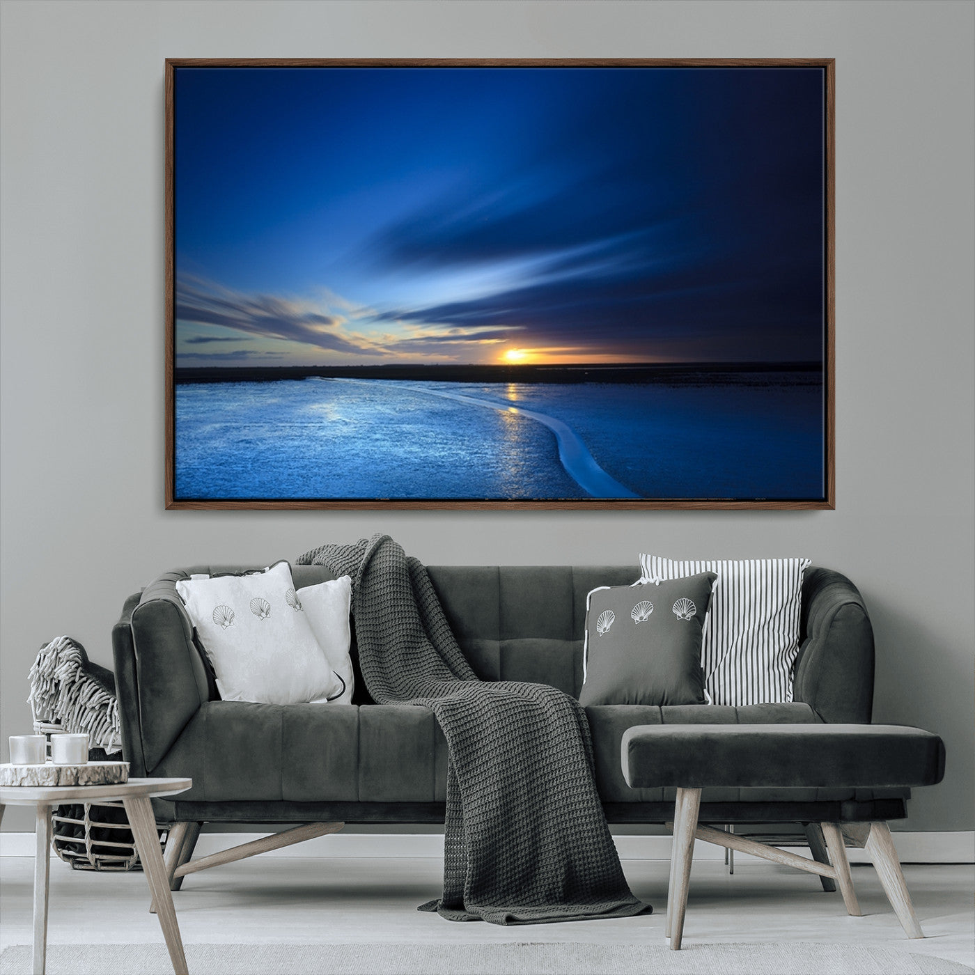 MGV-FC-36X24 - Blue Sunset Ocean Canvas Wall Art Print – Serene Coastal Horizon Wall Decor for Home or Office –