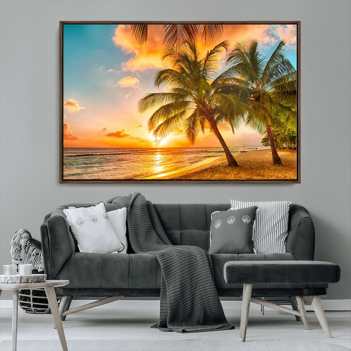 MGV-FC-36X24 - Tropical Sunset Beach Canvas Wall Art Print – Vibrant Palm Trees and Coastal Sunset Wall Decor for