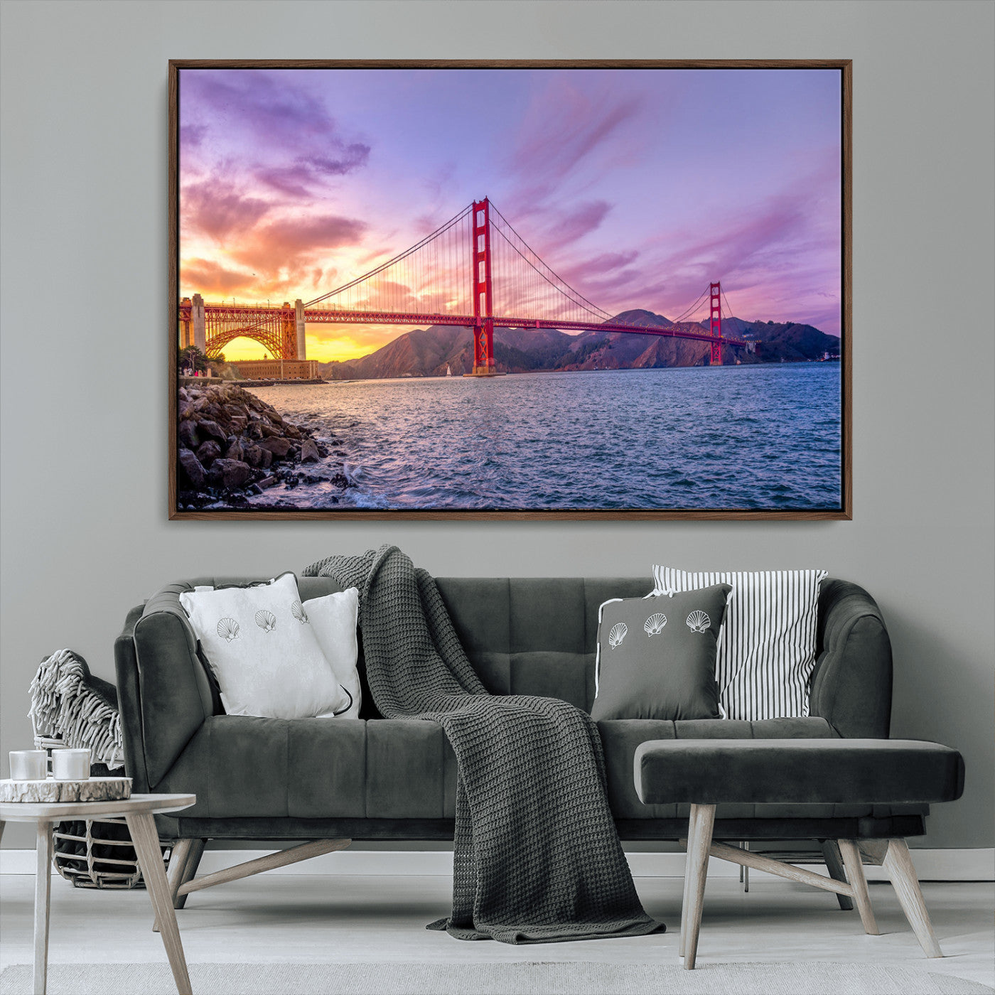 MGV-FC-36X24 - Golden Gate Bridge Wall Art Print, San Francisco Sunset Canvas Wall Art, Cityscape Canvas Print for