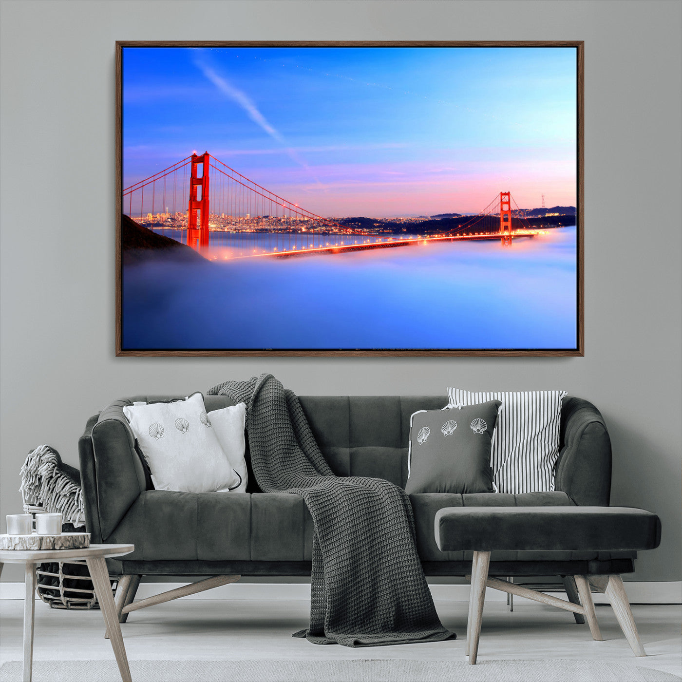 MGV-FC-36X24 - Golden Gate Bridge Wall Art Print, San Francisco Sunset Canvas Wall Art, Cityscape Canvas Print for