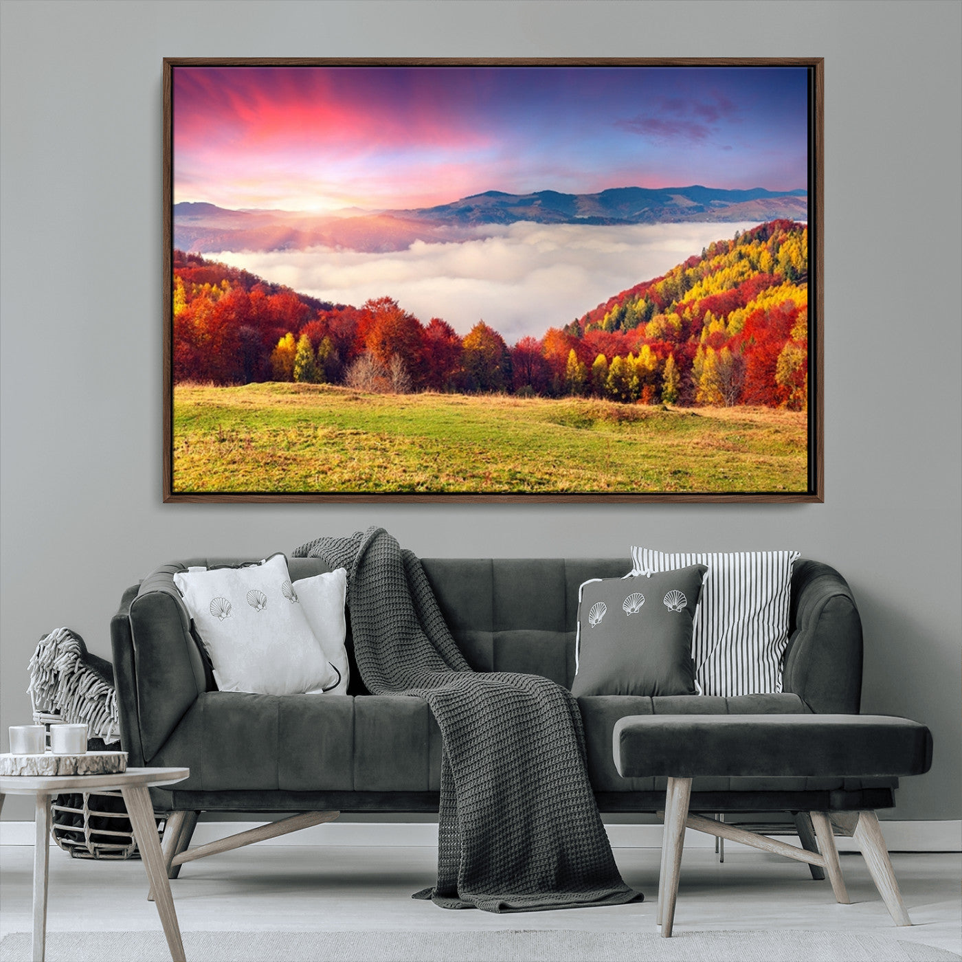 MGV-FC-36X24 - Autumn Mountain Foggy Landscape Wall Art Canvas Print | Beautiful Forest Canvas Print | Misty