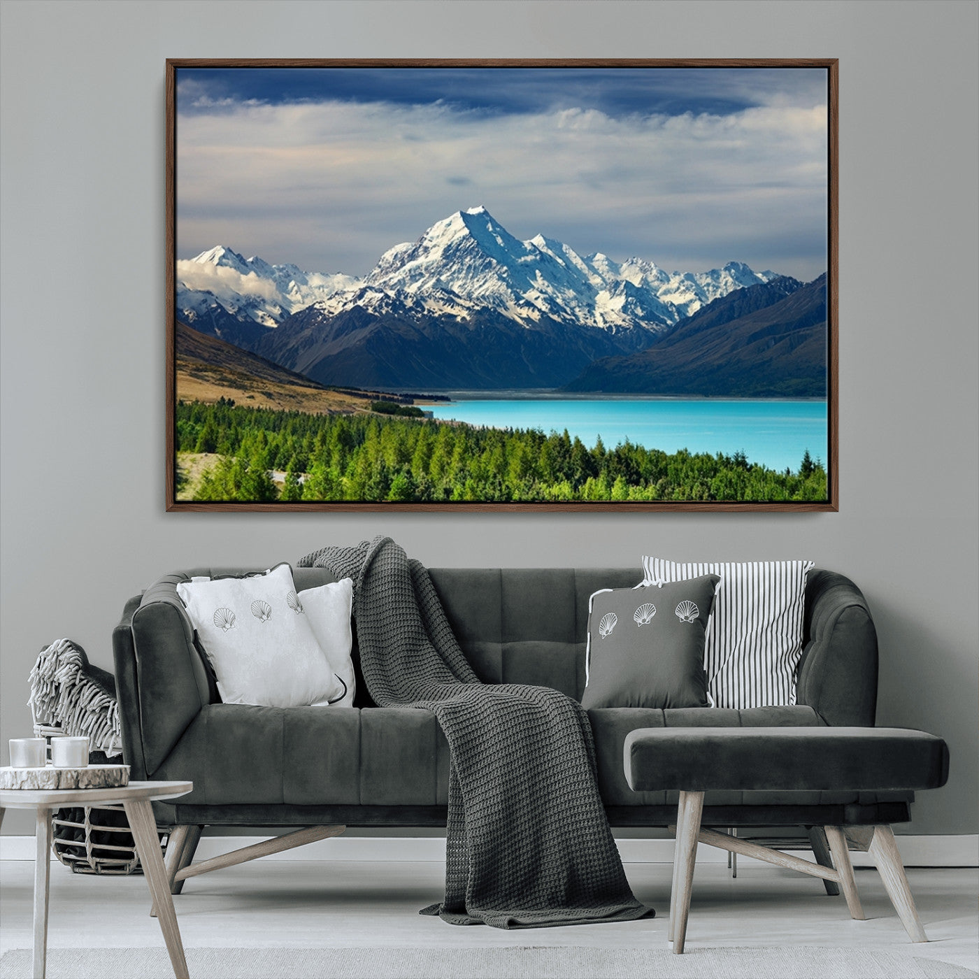 MGV-FC-36X24 - Mount Cook and Lake Pukaki Canvas Wall Art Print – Majestic Snow-Capped Peaks and Serene Lake Wall
