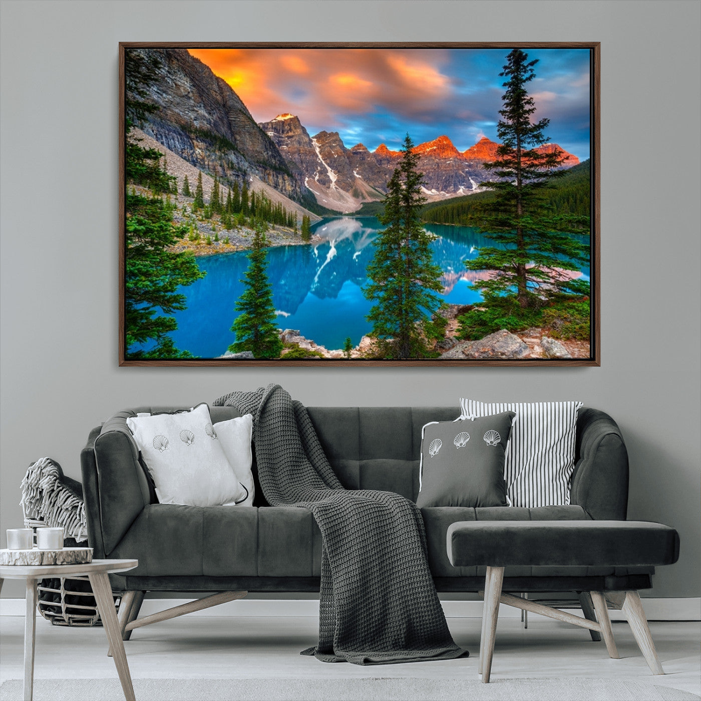 MGV-FC-36X24 - Canadian Rockies Moraine Lake Wall Art Canvas Print, Pine Trees Mountain Spring Canvas Print