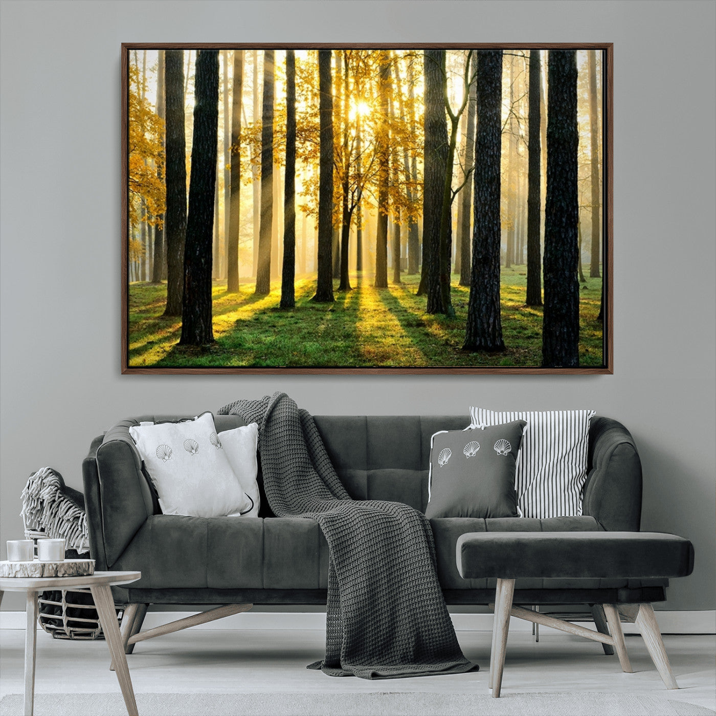MGV-FC-36X24 - Sunlit Forest Canvas Wall Art – Serene Woodland Triptych Landscape Print – Nature-Inspired Decor for