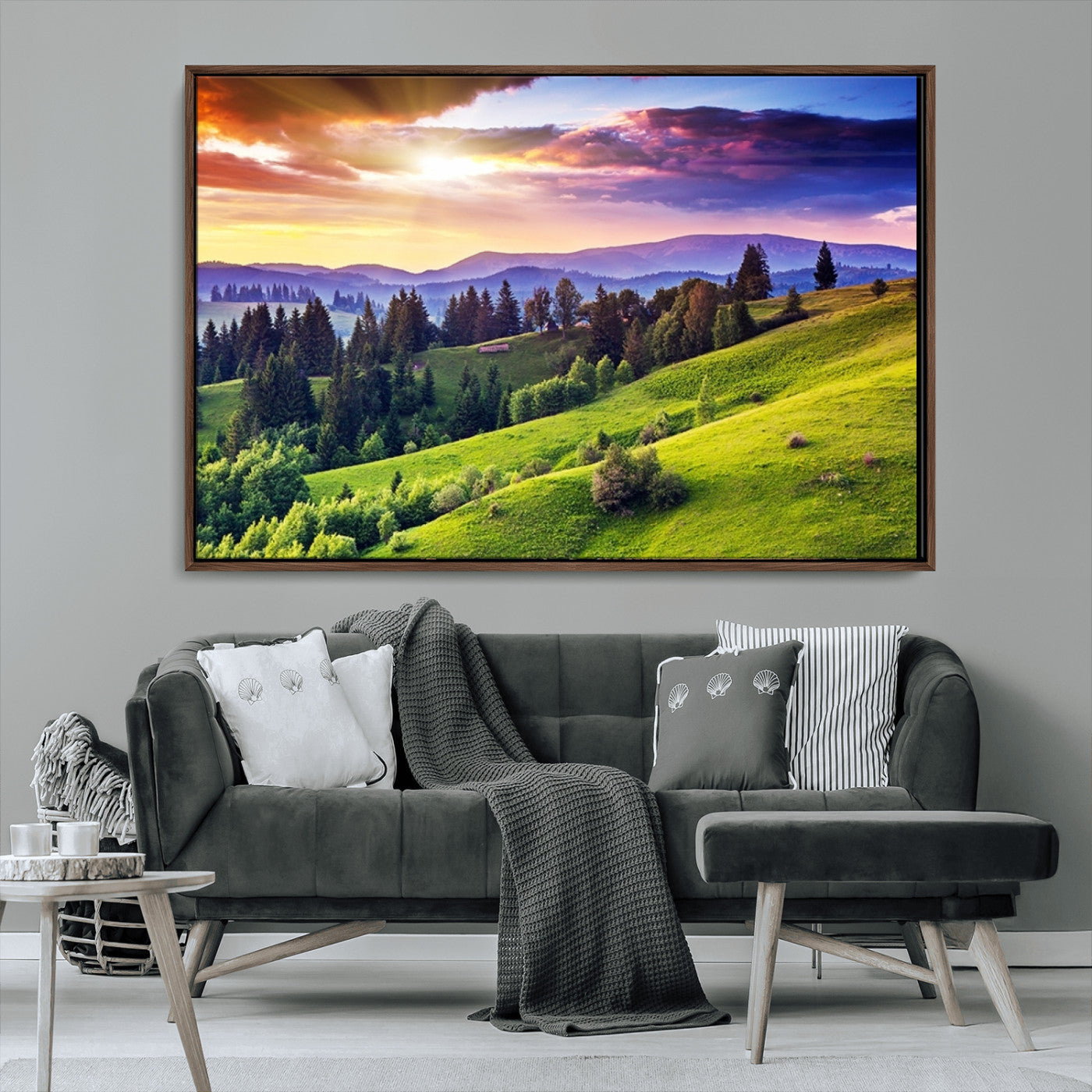 MGV-FC-36X24 - Green Hills and Sunset Wall Art Print - Scenic Landscape with Lush Greenery and Vibrant Sky, Ready