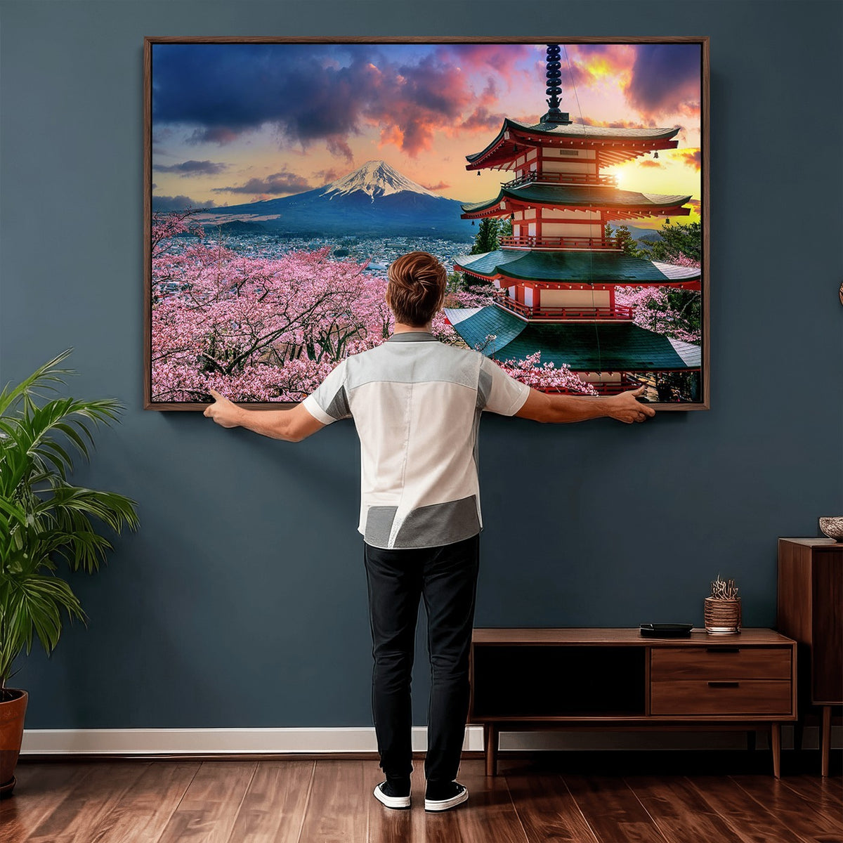 95987-MGV-CV-24X16 - Cherry Blossoms Canvas Print, Chureito Pagoda and Mount Fuji Wall Art
