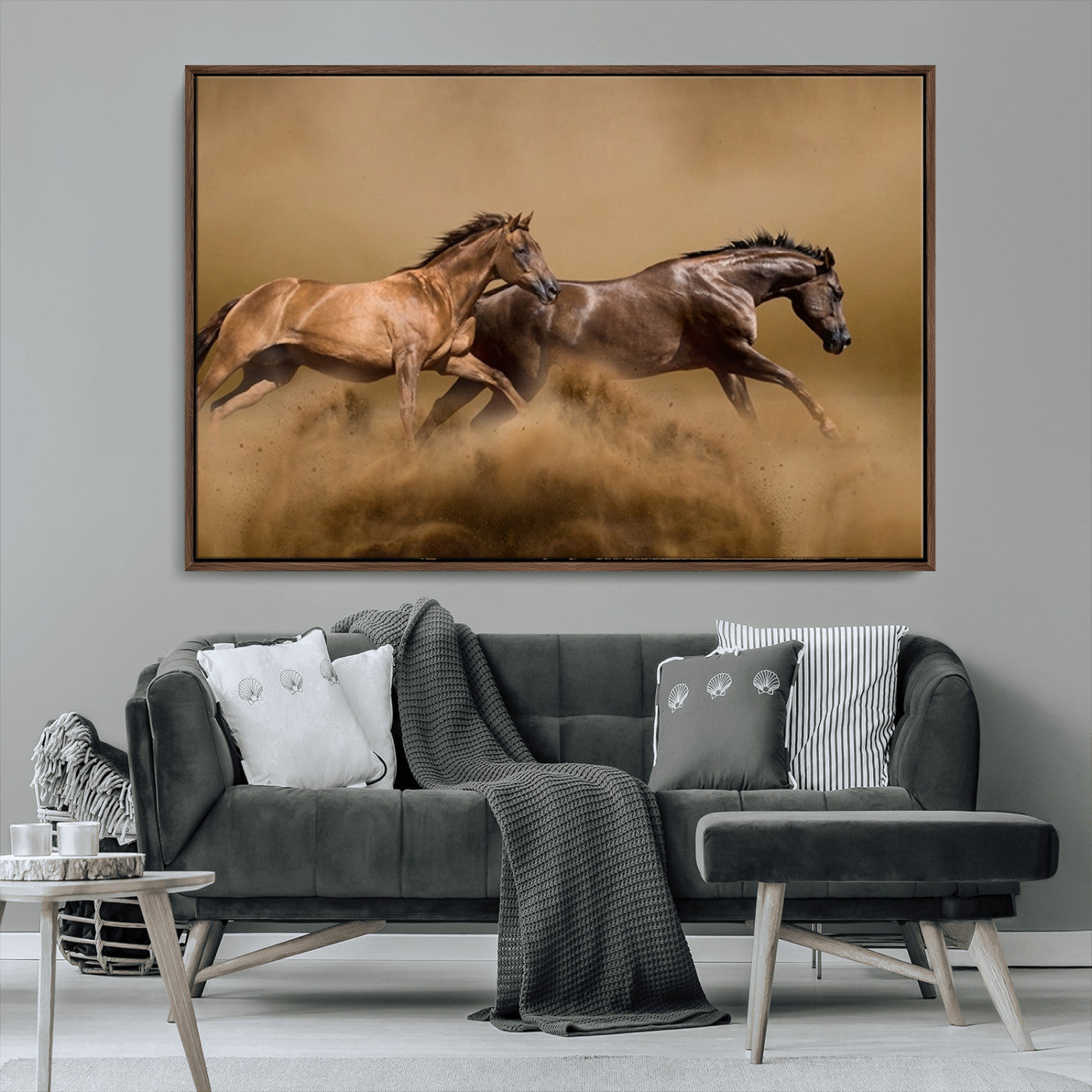 MGV-FC-36X24 - Large Wall Art Animal Canvas Print - Two Running Brown Horses