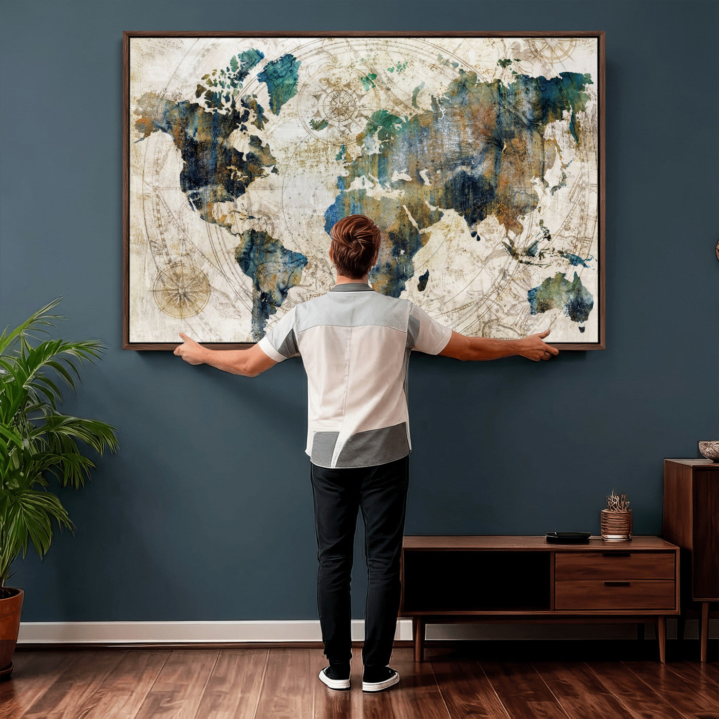 36972-MGV-CV-36X24 - Grunge Abstract World Map Art Print Canvas Print for Office Decor