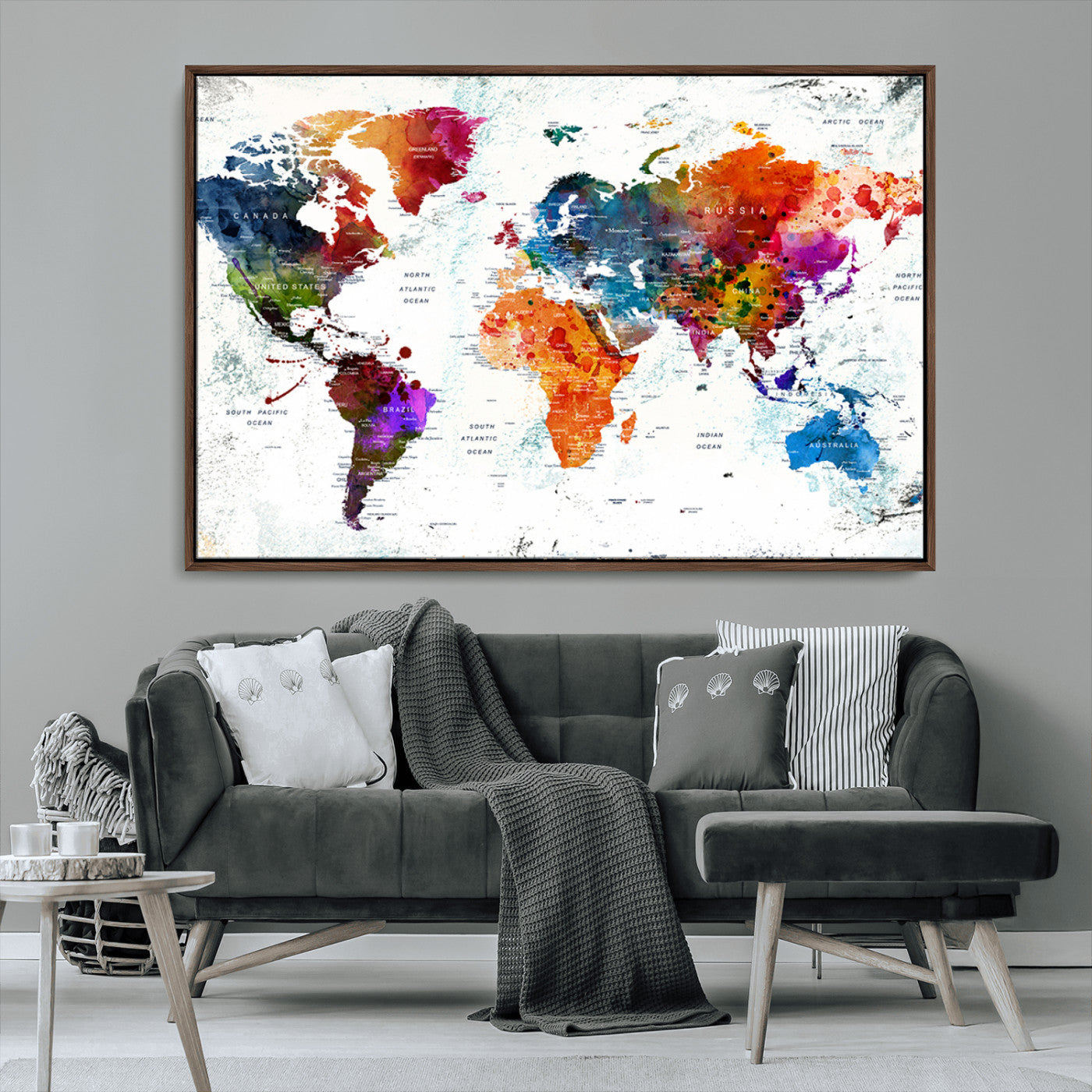 MGV-FC-36X24 - Push Pin World Map Canvas Print – Framed Wall Art for Couples to Track Their Travels – Anniversary