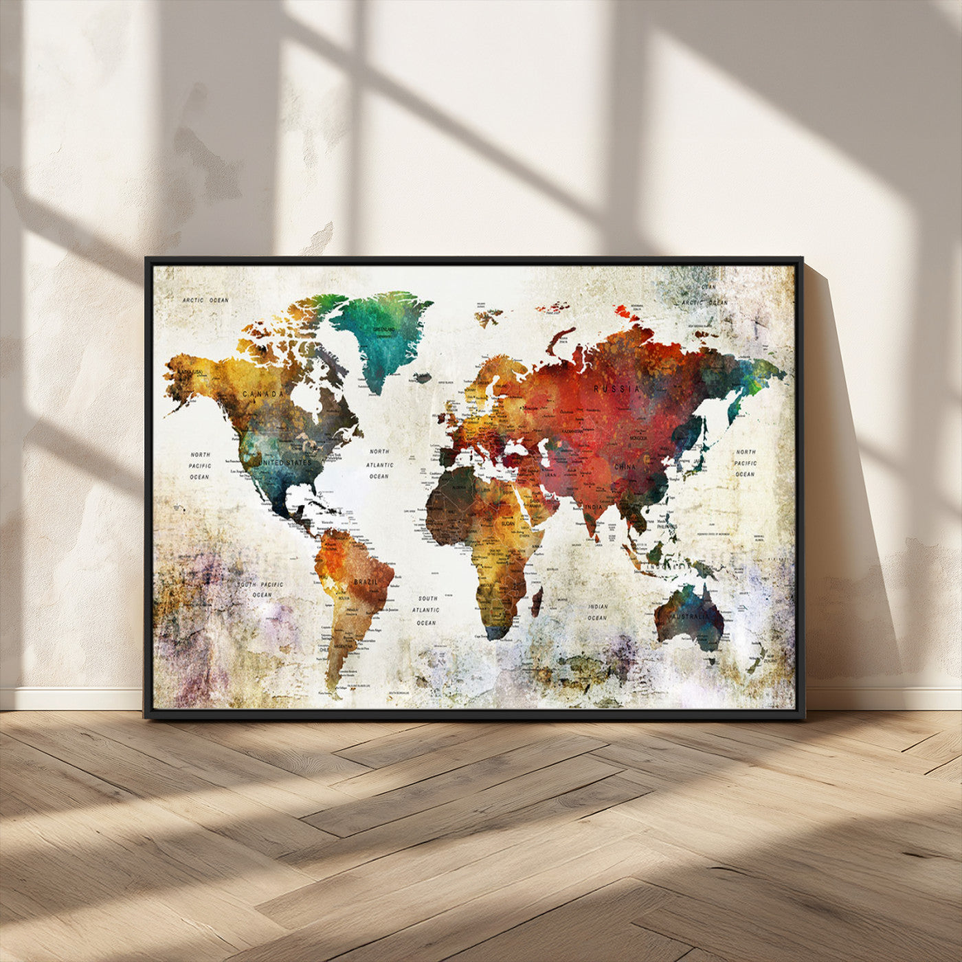 -Push Pin World Map Canvas Print – Framed Wall Art for Couples to Track Their Travels – Anniversary