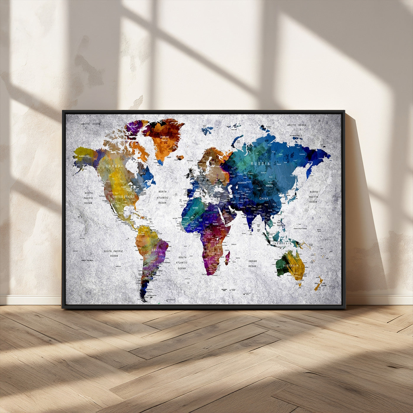 MGV-FC-36X24 - Push Pin World Map Canvas Print – Framed Wall Art for Couples to Track Their Travels – Anniversary