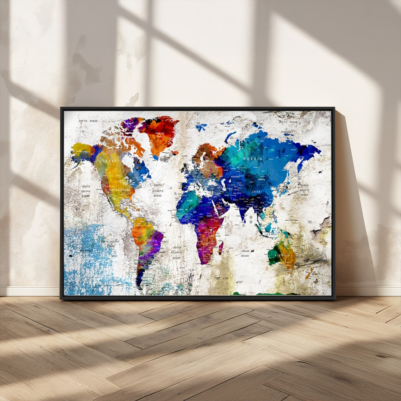 MGV-FC-36X24 - Push Pin World Map Canvas Print – Framed Wall Art for Couples to Track Their Travels – Anniversary