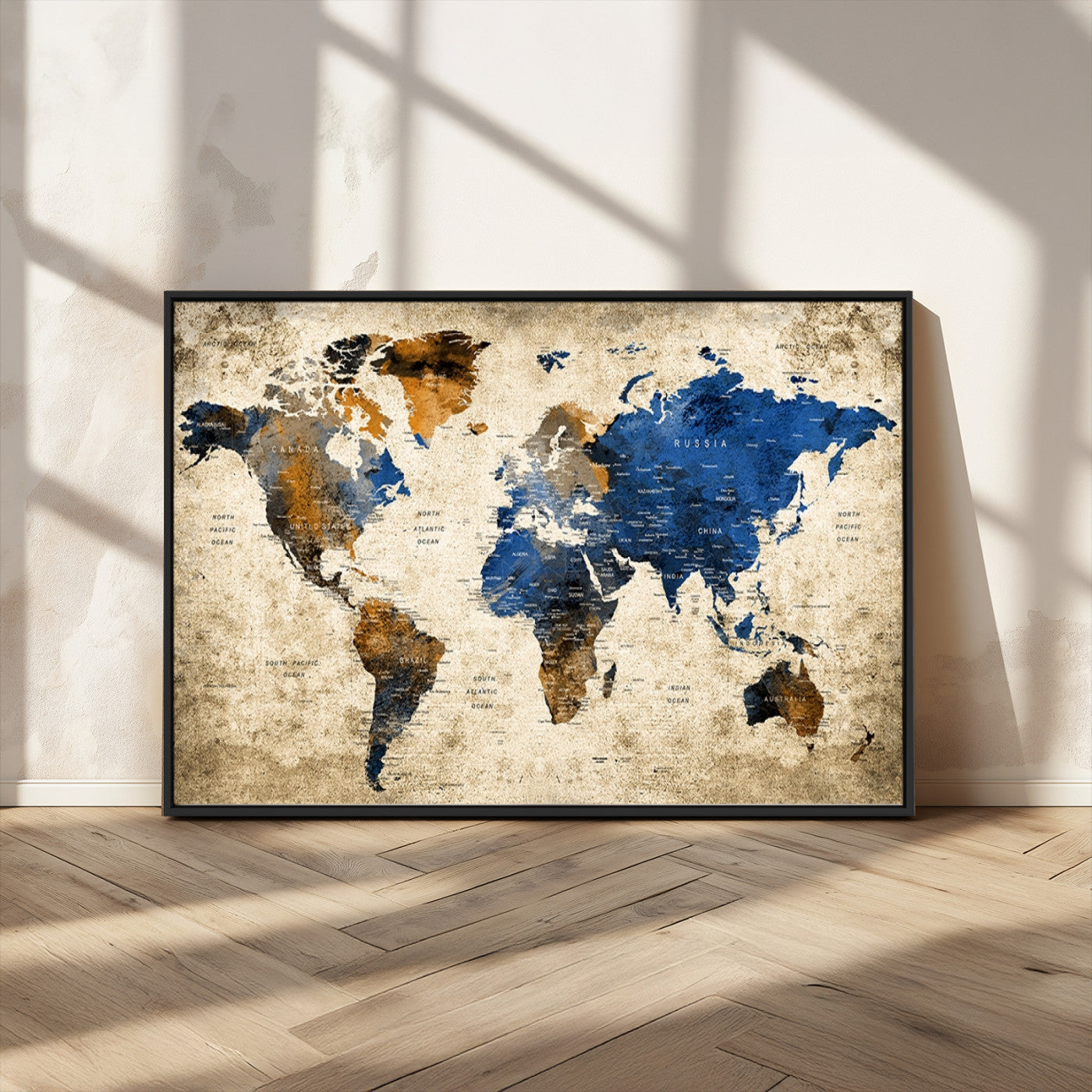 MGV-FC-36X24 - Push Pin World Map Canvas Print – Framed Wall Art for Couples to Track Their Travels – Anniversary