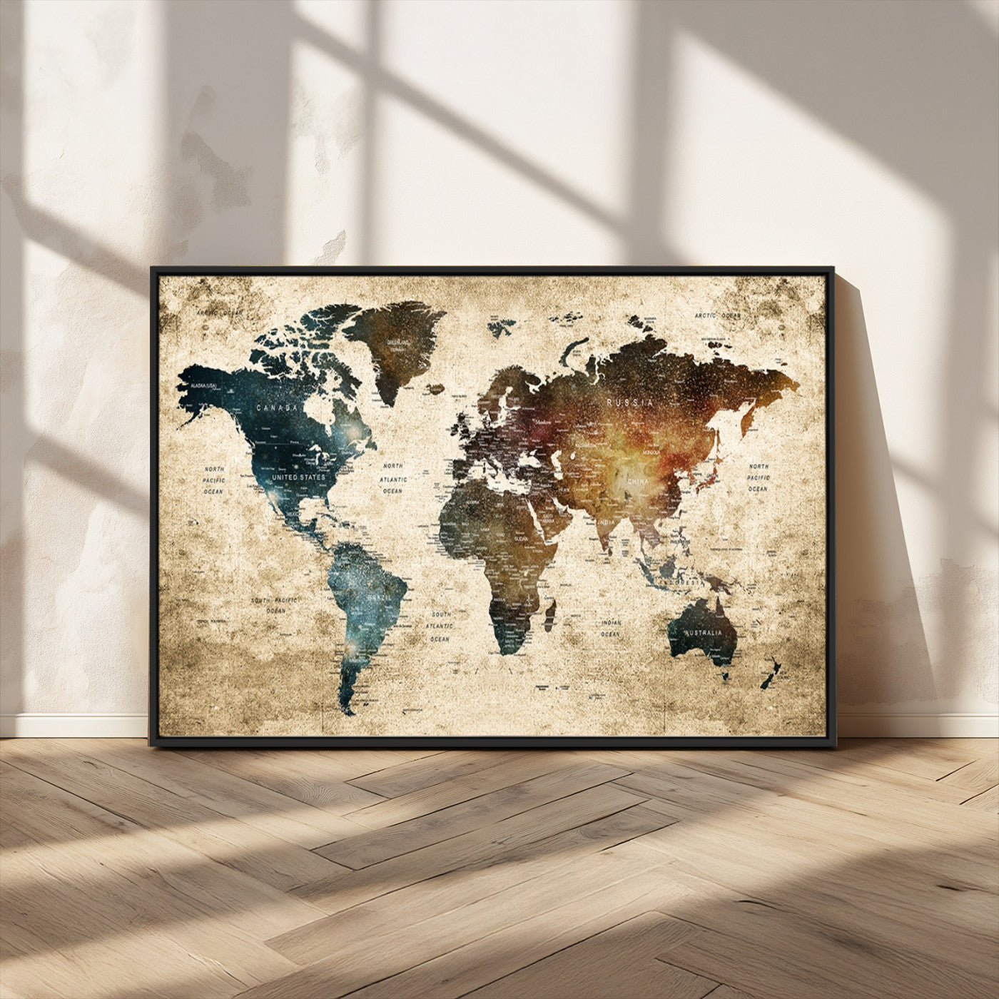 MGV-FC-36X24 - Push Pin World Map Canvas Print – Framed Wall Art for Couples to Track Their Travels – Anniversary