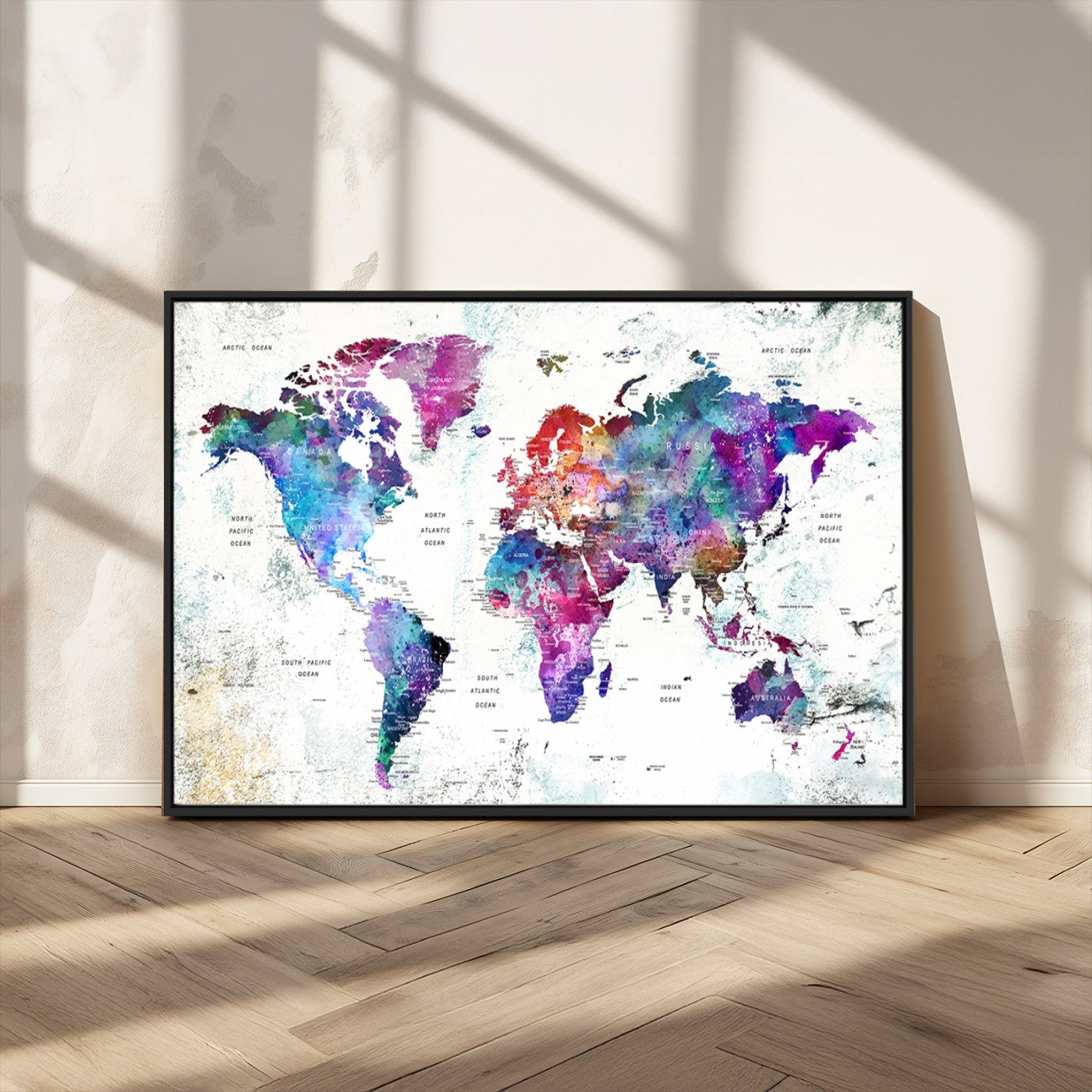 MGV-FC-36X24 - Push Pin World Map Canvas Print – Framed Wall Art for Couples to Track Their Travels – Anniversary