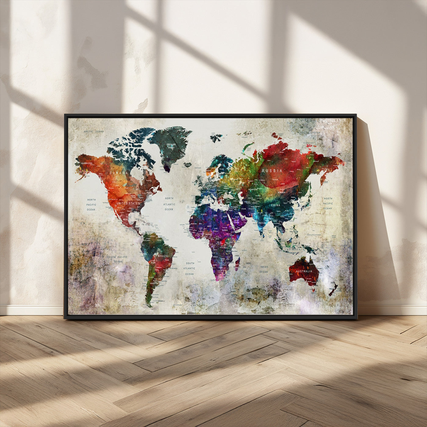 MGV-FC-36X24 - Push Pin World Map Canvas Print – Framed Wall Art for Couples to Track Their Travels – Anniversary