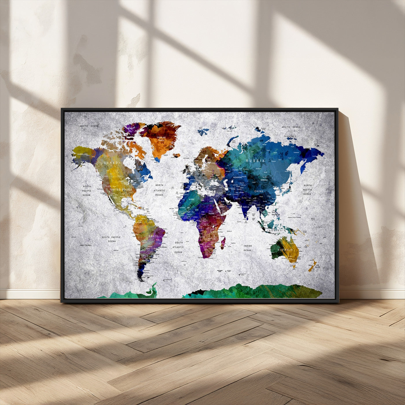MGV-FC-36X24 - Push Pin World Map Canvas Print – Framed Wall Art for Couples to Track Their Travels – Anniversary