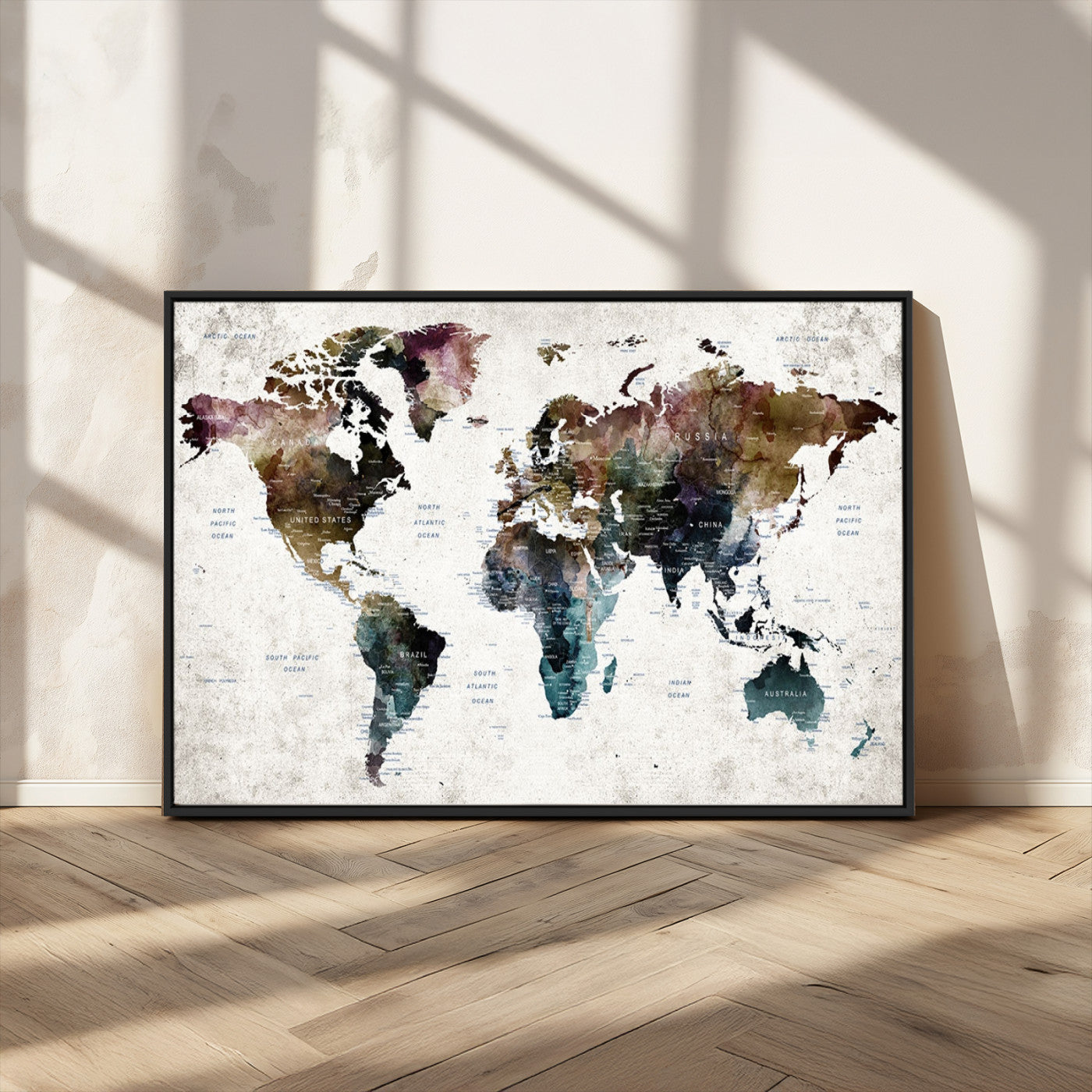 MGV-FC-36X24 - Push Pin World Map Canvas Print – Framed Wall Art for Couples to Track Their Travels – Anniversary